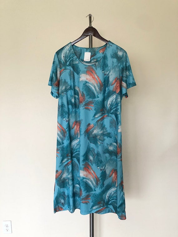 Vintage 1970's dress turquoise BRUSH STROKES abst… - image 7