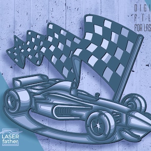 Geschichtetes Rennwagen-Design | Ai, Cdr, Eps, SVG-Dateien | Laser Cut Projekt | Rennsport Kunst | Holzzuschnitt | Xtool Vorlage | CNC Handwerk
