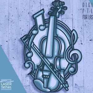 Layered Violin Design | Ai, Cdr, Eps, Svg Files | 3D Paper Laser Cut | Music Notes Vector | Xtool Craft | Cricut Template | Instant Download