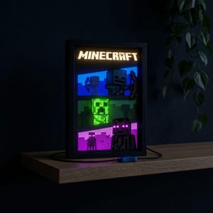 Luz de ambiente 3D Voxel Sunset Overworld - Luz nocturna LED de paisaje con bloques cuadrados