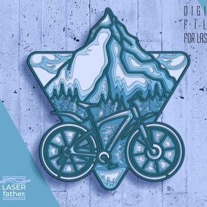Geschichtetes Fahrrad-Design | Ai Cdr Eps-Svg-Dateien | Laser Cut Vorlage | Berg Kunst | Radfahren Vektor | Scherenschnitt Projekte | CNC Projekt