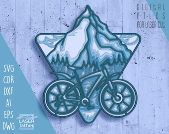 Layered Bicycle Design | Ai Cdr Eps Svg Files | Laser Cut Template | Mountain Art | Bicycling Vector | Paper Cutting Projects | CNC Project