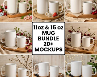 Akzent-Kaffeetasse-Mockup-Bundle: 20+ hochauflösende PNGs, rosa Griff