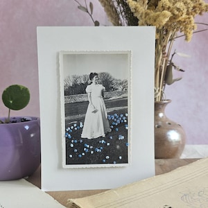 Photos anciennes brodées à la main – portraits de femmes anonymes – hommage au passé – décoration murale poétique