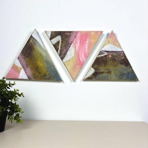 Hand Painted Triangle Canvas Art: Minimalist Geometric Set of Two