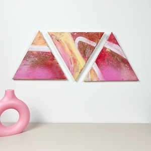 Hand Painted Triangle Canvas Art: Minimalist Abstract Home Gallery Art Set