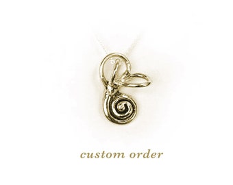 Cochlea / Inner Ear anatomical necklace in 9ct yellow gold — custom order