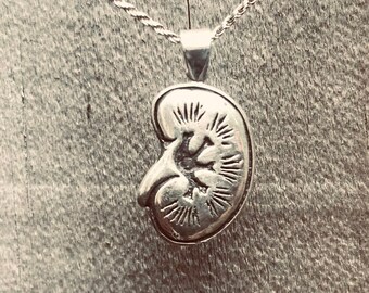 Kidney Necklace in solid sterling silver - meaningful gift for special medical professional or transplant hero