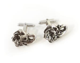 Elephant Cufflinks with trunks raised for good luck. Quality and style in solid sterling silver - wonderful gift!