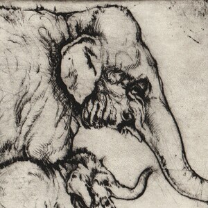 Mutter und Kalb -- handgezogene Kupferplatte Intaglio Druck