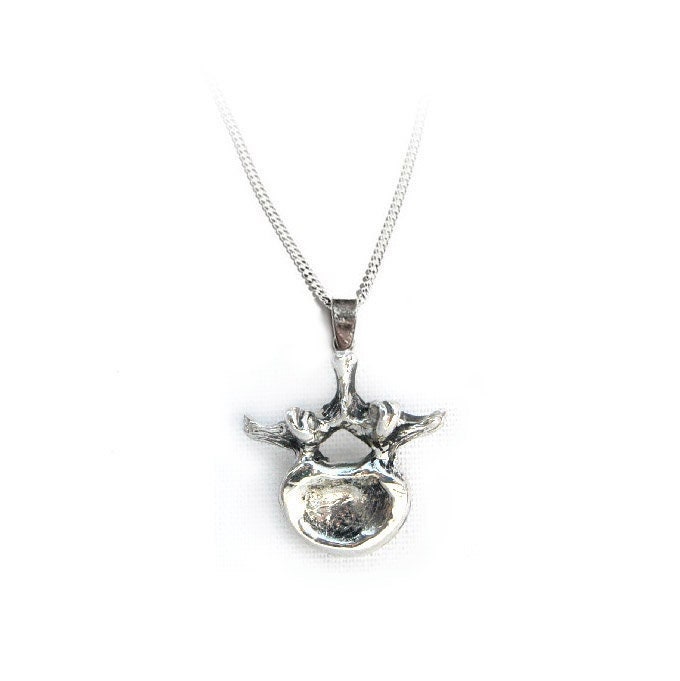 Vertebra necklace in solid silver with intricate anatomical detail