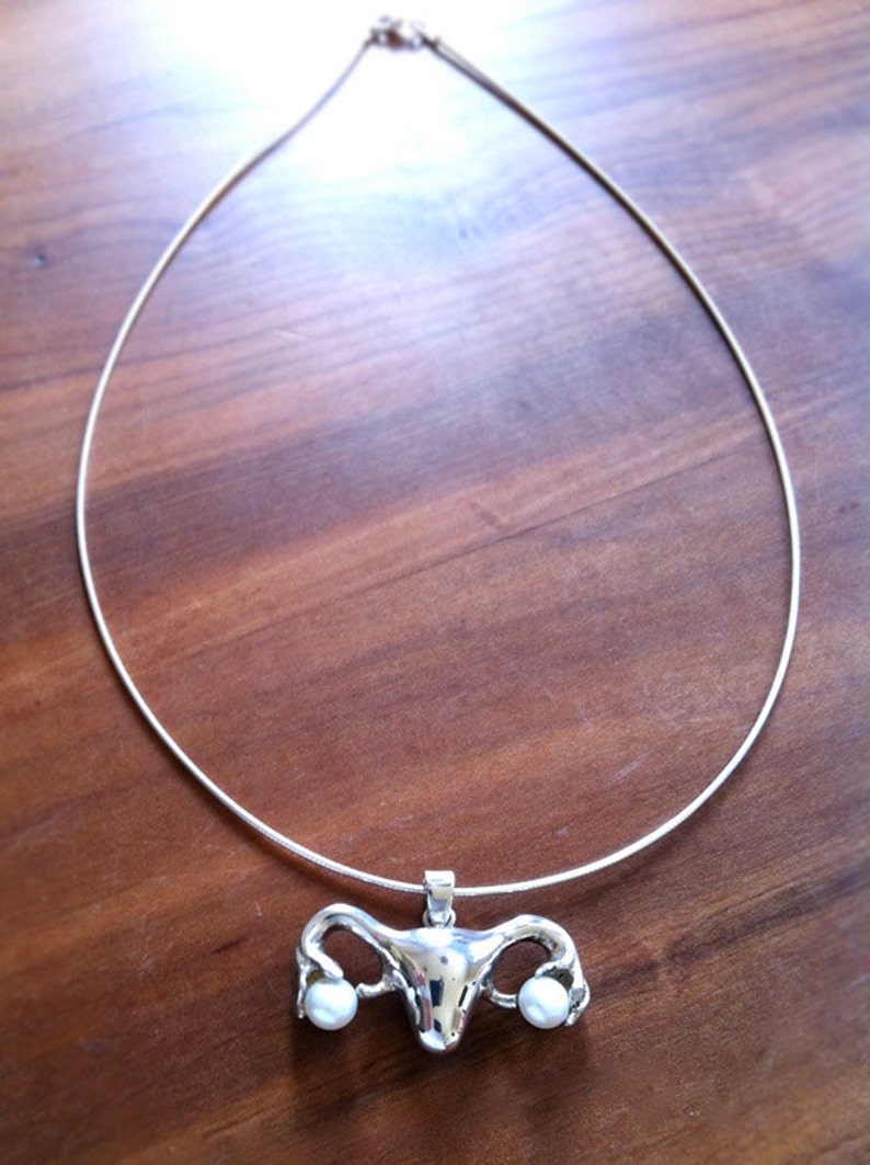 Stunning Uterus Necklace in silver and pearls for someone special image 2