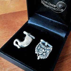 Sterling Silver Stomach & Intestine Cufflinks: Gastroenterologist Gift