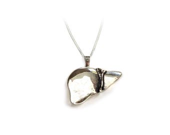 Anatomical LIVER Necklace in Sterling Silver by medical artist Beth Croce