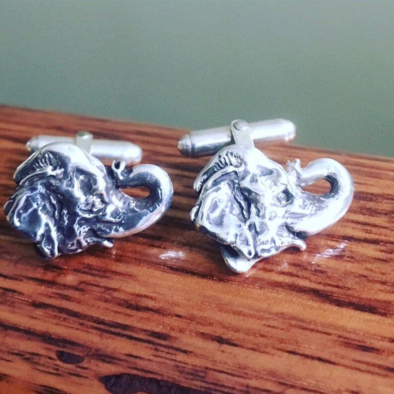 Lucky Elephant Cufflinks in Solid Sterling Silver