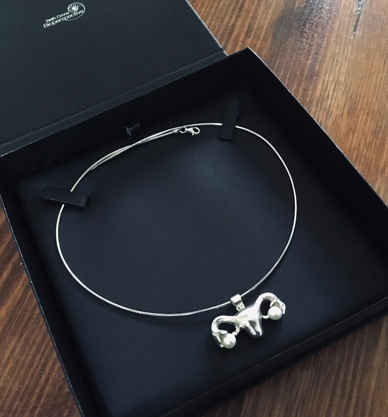 Uterus Necklace in silver and pearls by medical artist Beth Etsy