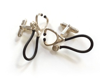 Stethoscope Cufflinks in neoprene and solid sterling silver — perfect medical or veterinary school graduation gift!