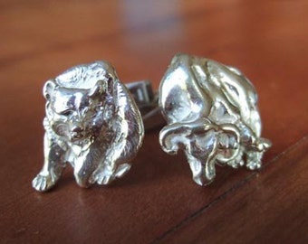 Bear and Bull Financial cufflinks in sterling silver for a Special Someone who knows the markets!