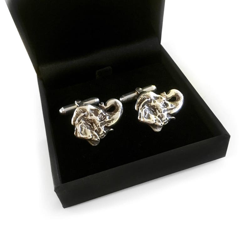 Lucky Elephant Cufflinks in Solid Sterling Silver