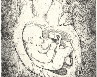 Adaptations of the Maternal Heart -- hand pulled copper plate intaglio print