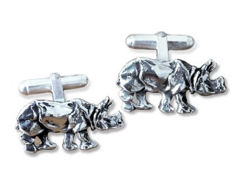 Rhinoceros Cufflinks in Solid Sterling Silver