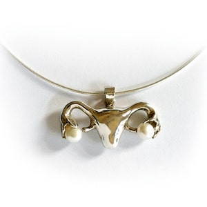 Stunning Uterus Necklace in silver and pearls for someone special image 1