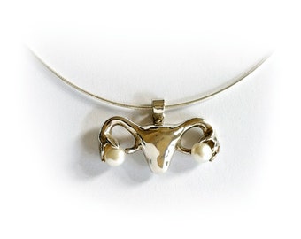 Stunning Uterus Necklace in silver and pearls for someone special