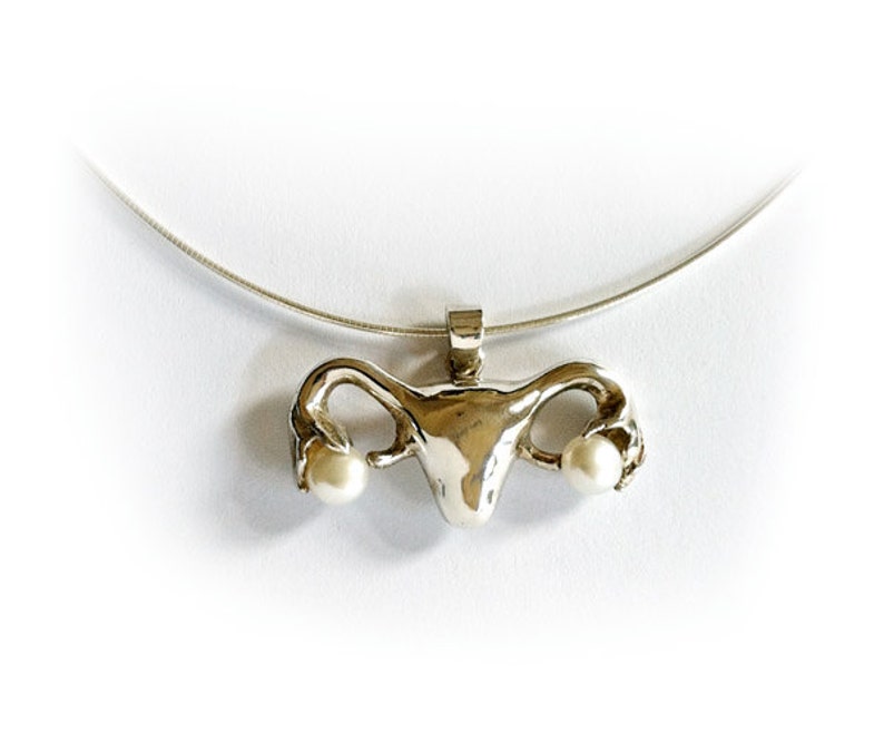 Stunning Uterus Necklace in silver and pearls for someone special image 1