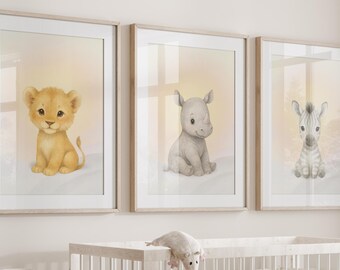 Cream Safari Nursery Wall Art - Neutral Baby Animal Prints - Gender Neutral Decor
