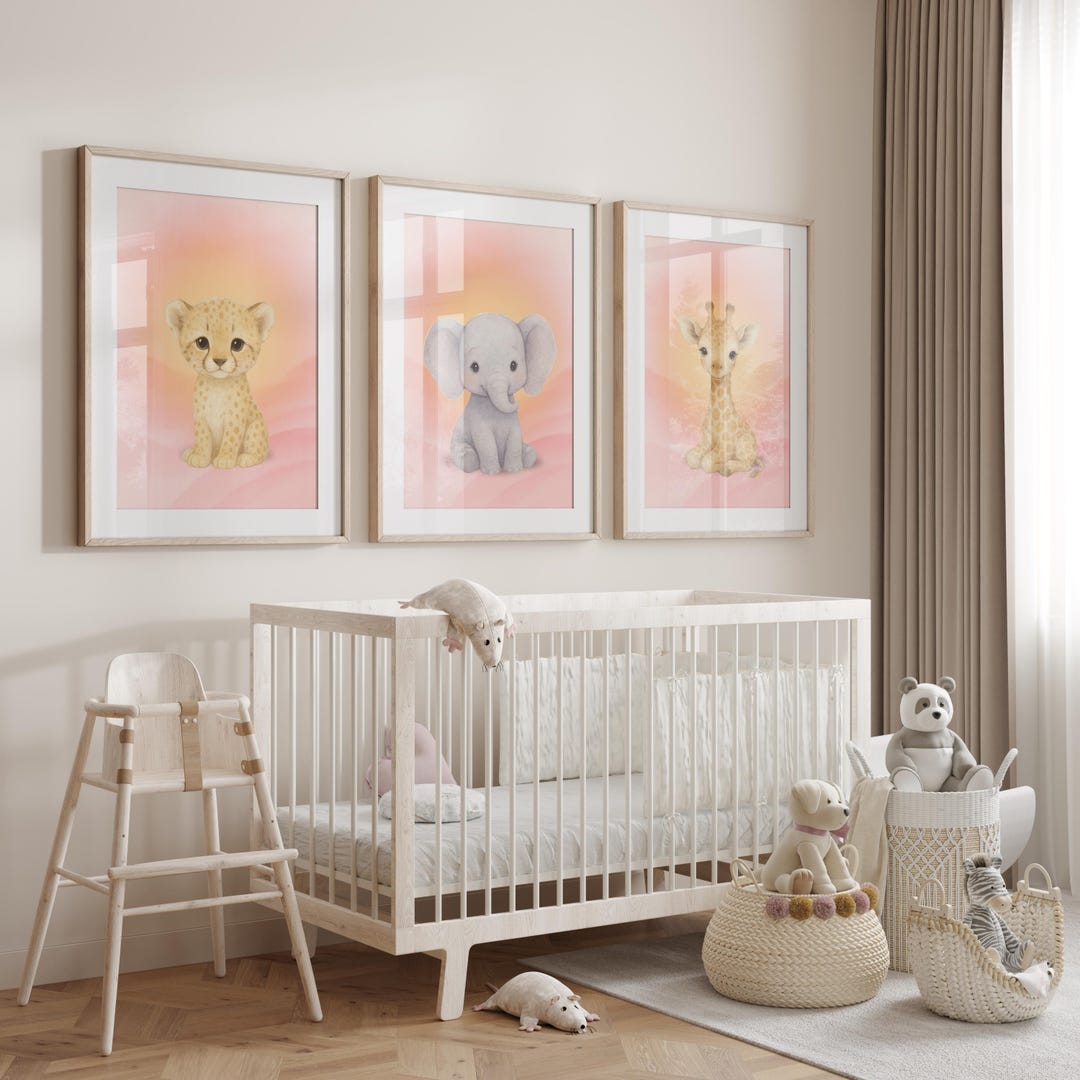 Blush Pink Safari Nursery Wall Art - Baby Girl Animal Prints - Pastel ...