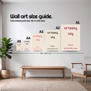 May include: Wall art size guide with international print sizes A1, A2, A3, A4, and A5. Each print displays the text "NO FUCKING WAY" and "I mean of course I can". The total width is 92.4 inches (234.7 cm).
