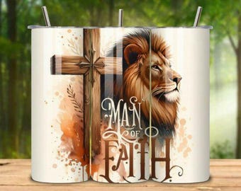 Man of Faith Christian 20 oz Skinny Tumbler Wrap, Christian Wrap, Gift for Him, Father's Day, Pastor Appreciation, Bible Verse Tumbler Wrap,