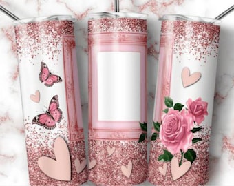 Pink Photo Frame Tumbler Wrap png, Pink Glitter Photo Frame Tumbler Design, Tumbler Wrap, 20 oz Skinny Tumbler Design, Photo Tumbler Design,
