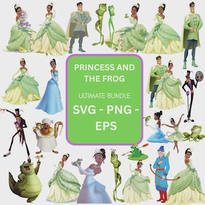 The princess and the frog pack bundle svg,eps,png The princess and the frog Clipart Vector,Tiana princess svg,Tiana clipart,anime characters