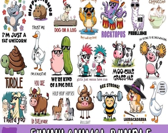 Funny Animal PNG Sublimation Bundle: Sarcastic Clipart, Funny T-Shirt Designs, Funny Quote Designs,Snarky Animal Quotes png(Digital Download