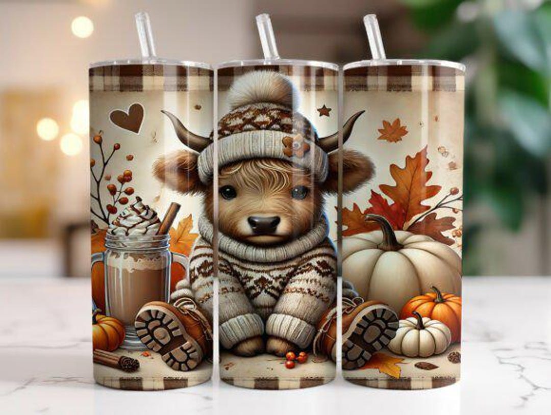 Fall Cute Baby Highland Cow Tumbler Wrap, Coquette Fall Vibes Tumbler ...