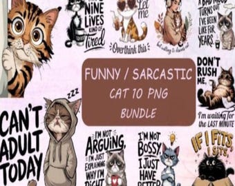 Funny Sarcastic Cat PNG Bundle: Sassy Clipart Designs (Digital Download)