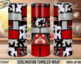 Patchwork Cowhide Glitter Tumbler Wrap, Country Western Tumbler Wrap PNG,Tribal Print Tumbler png,Inflated Western Mama leopard Tumbler Wrap