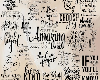 モチベーションを高める名言集 PNG、バンドル、インスピレーションを与える名言、印刷可能なステッカー、ポジティブな肯定、自己愛 svg、メンタルヘルス svg PNG、感情的な