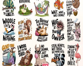 Funny Animal Quotes PNG Clipart Bundle: Sassy Animals, girls shirt design, Gift for kids, Trendy shirt bundle, Shirt bundle Digital Download