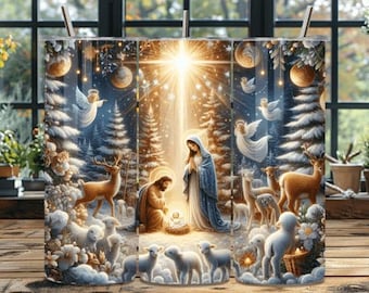 Nativity Scene Night Christmas Tumbler, Nativity Scene Christmas 20 oz Tumbler Wrap Religious Gift for Church Friend PNG, Christmas Tumbler