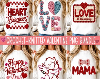 Trendy Faux Yarn Valentine PNG Bundle, Lover Coquette Png, Trendy Valentine Png, Faux Yarn Heart Png, Couple Matching shirt, Valentine Gift