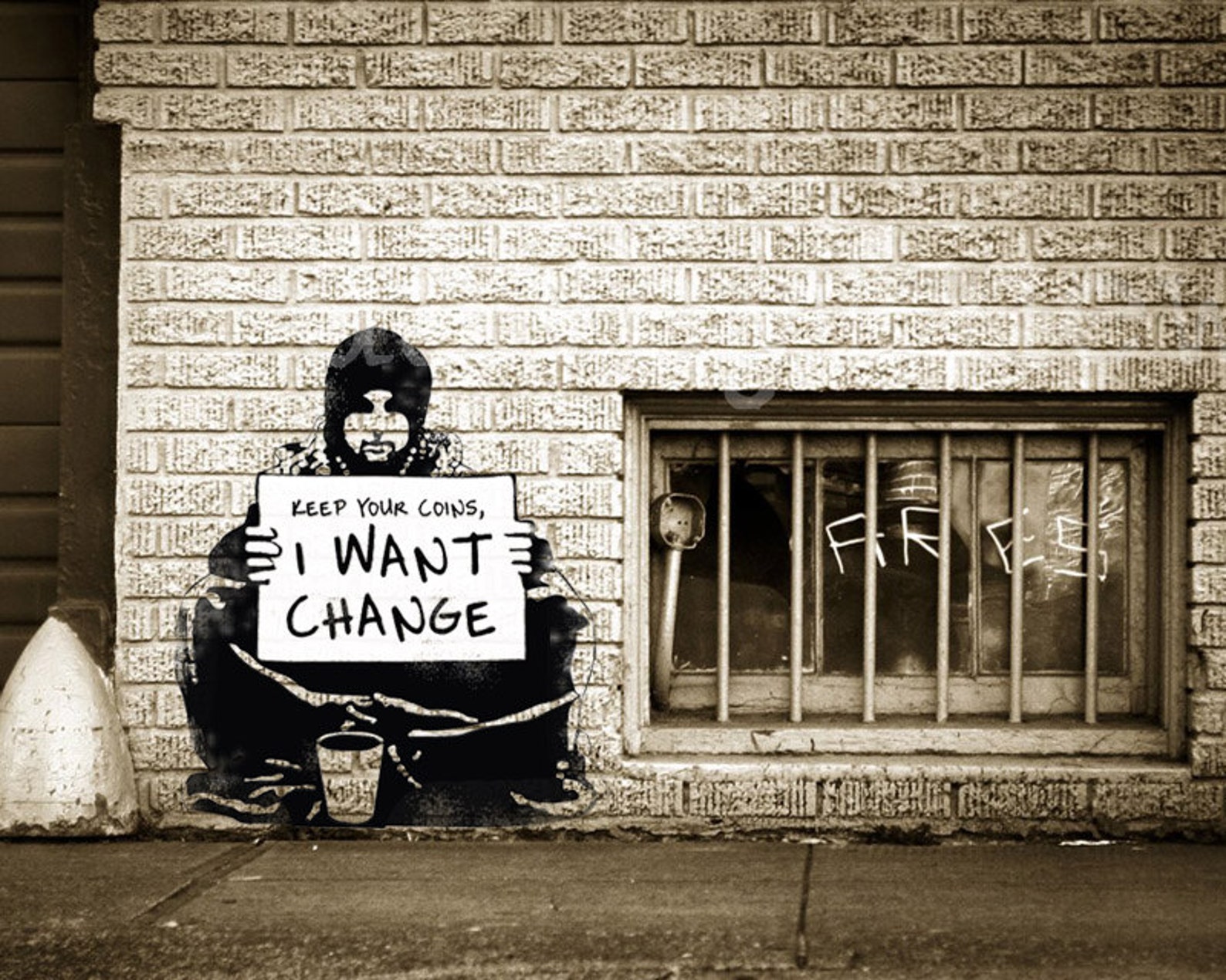 Banksy keep going. I want change. I want him changed. Dance to joy division wall graffiti. I want change banksy.