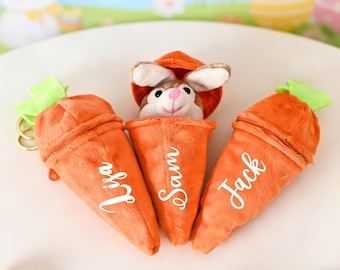 Personalized Plush Bunny Carrot Keychain, Custom Stuffed Animal Easter Gift