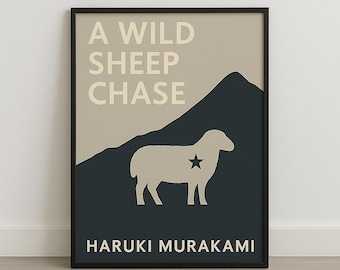 Haruki Murakami-print: achtervolging van wilde schapen, minimalistische boekomslag (digitale download)