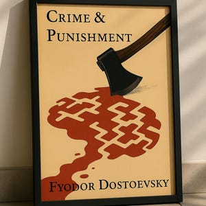 Crime and Punishment, Fyodor Dostoevsky Book Cover, Wall Art, Classic Literary Poster, Literature Art, Book Gift