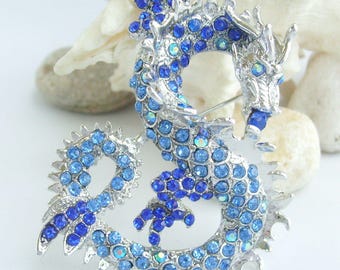 2.4 Inch Unique Animal Dragon Brooch Pin Pendant Rhinestone Crystals ET02980M
