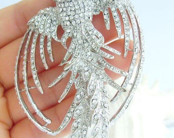 3.5 Inch Pretty Animal Bird Brooch Pin Pendant Rhinestone Crystals ET02338M