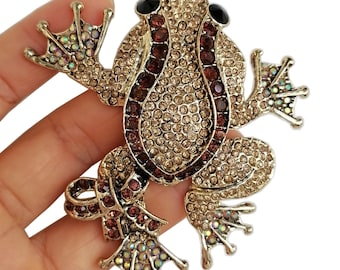3.5 Inch Unique Animal Frog Brooch Pin Pendant Rhinestone Crystals ET05853M