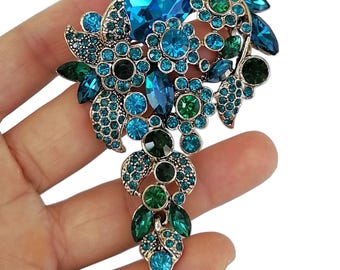 4,1-calowa elegancka broszka w kształcie łezki z kwiatem, biżuteria na studniówkę z kryształów austriackich, ET06524M